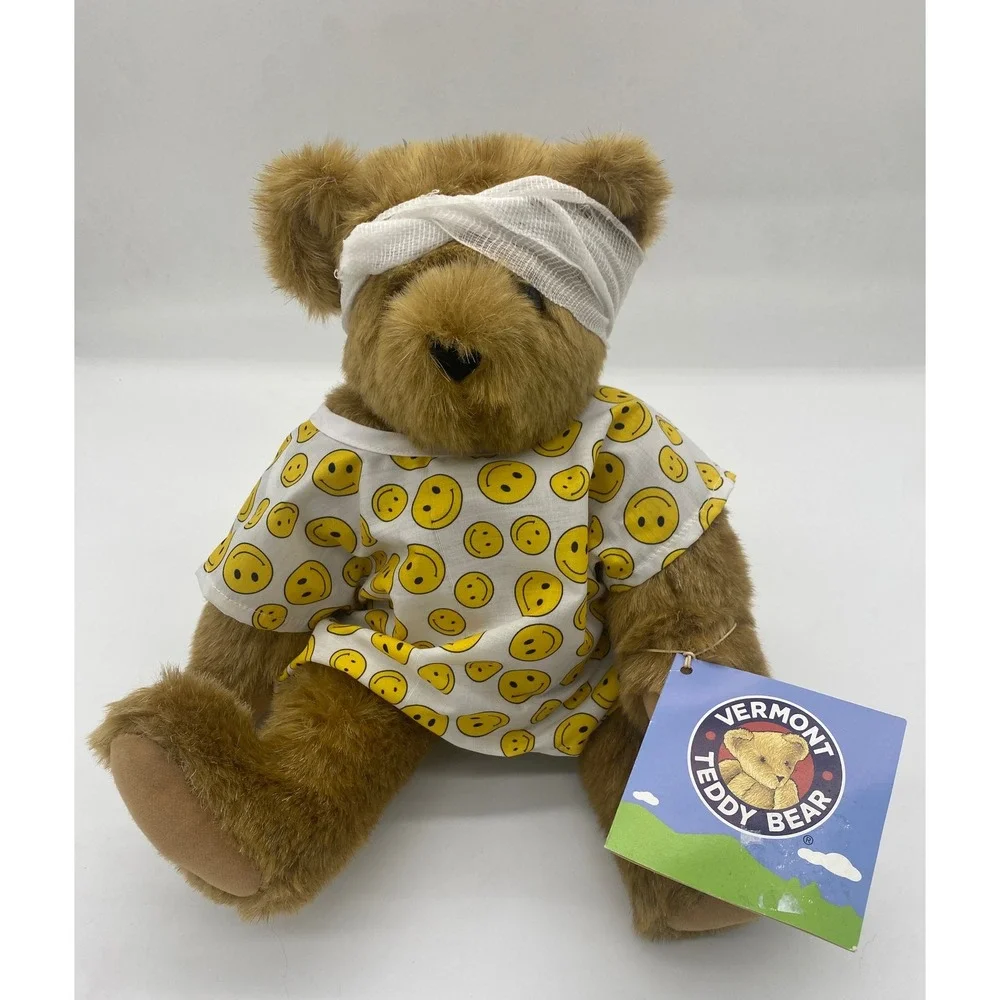 Vermont Teddy Bear‎ Get Well Soon Feel Better Plush Smiley Hospital Gown Bandage